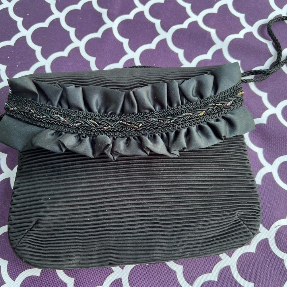 Antique Vintage Black shoulder bag with small bead accents